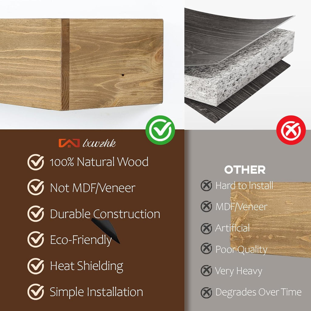 Shelf, 56x8x5 Wooden Floating Shelf Over the Fireplace, Wall-Mounted Mantel Shelves, Rustic Floating Mantels Shelves
