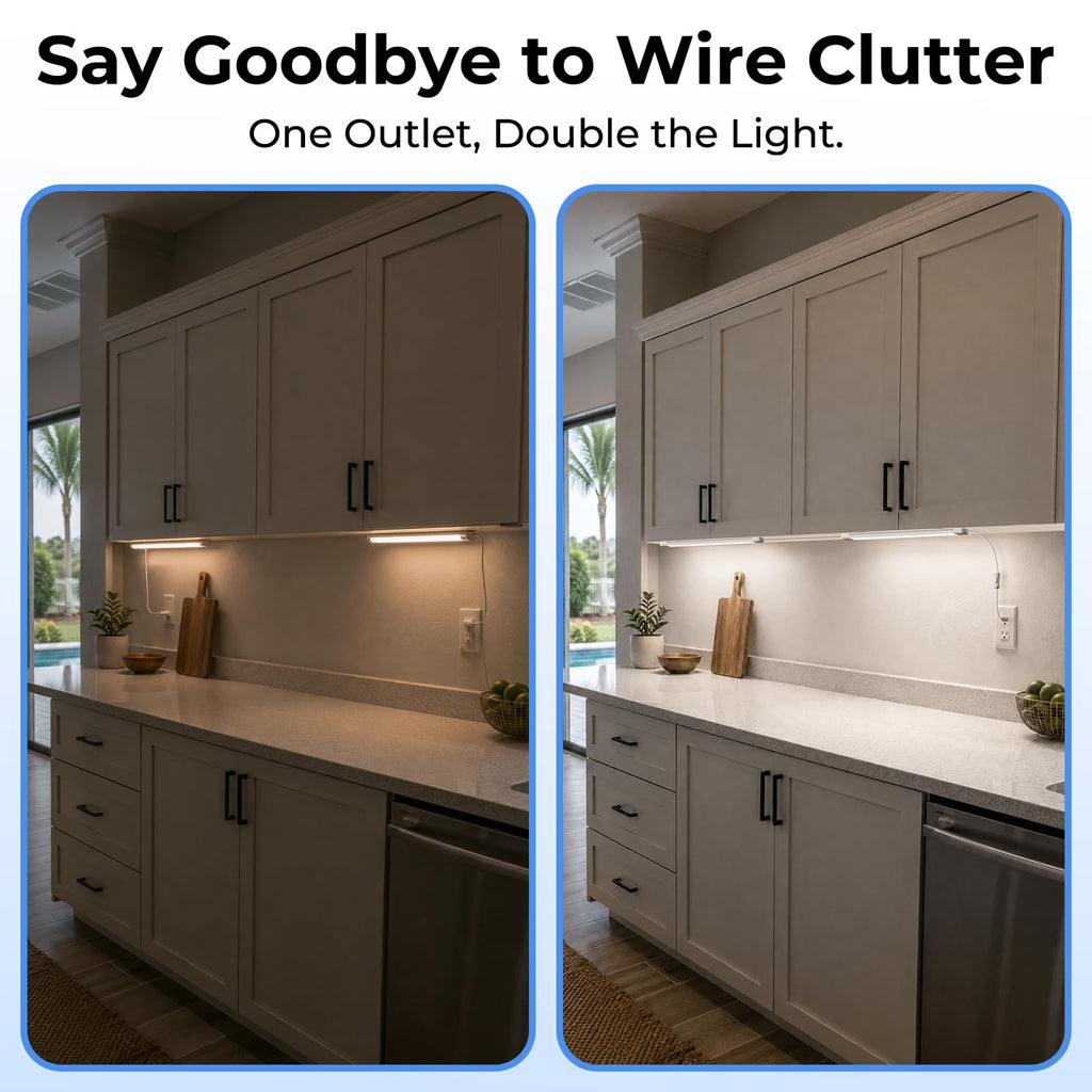 LED Under Cabinet Lighting, Plug-in Integrated 2-Bar Under Counter Lights with On Off Switch, 1400LM Bright Linked