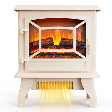 20" H Electric Fireplace Stove, 1500W Portable Freestanding Fireplace Heater for Indoor Use, 3D Flame Logs, Overheat