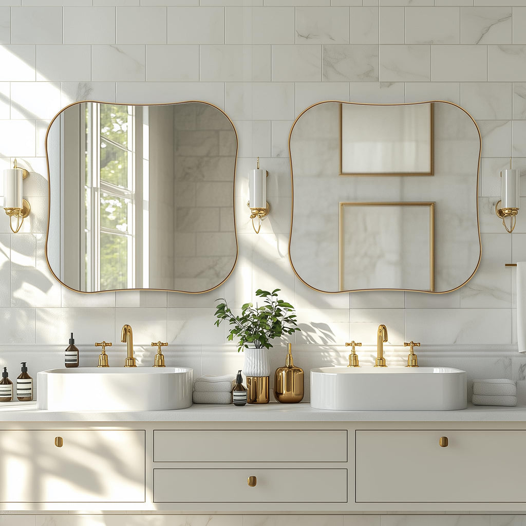 30x30'' Brushed Gold Mirrors for Wall, Irregular Square Mirrors