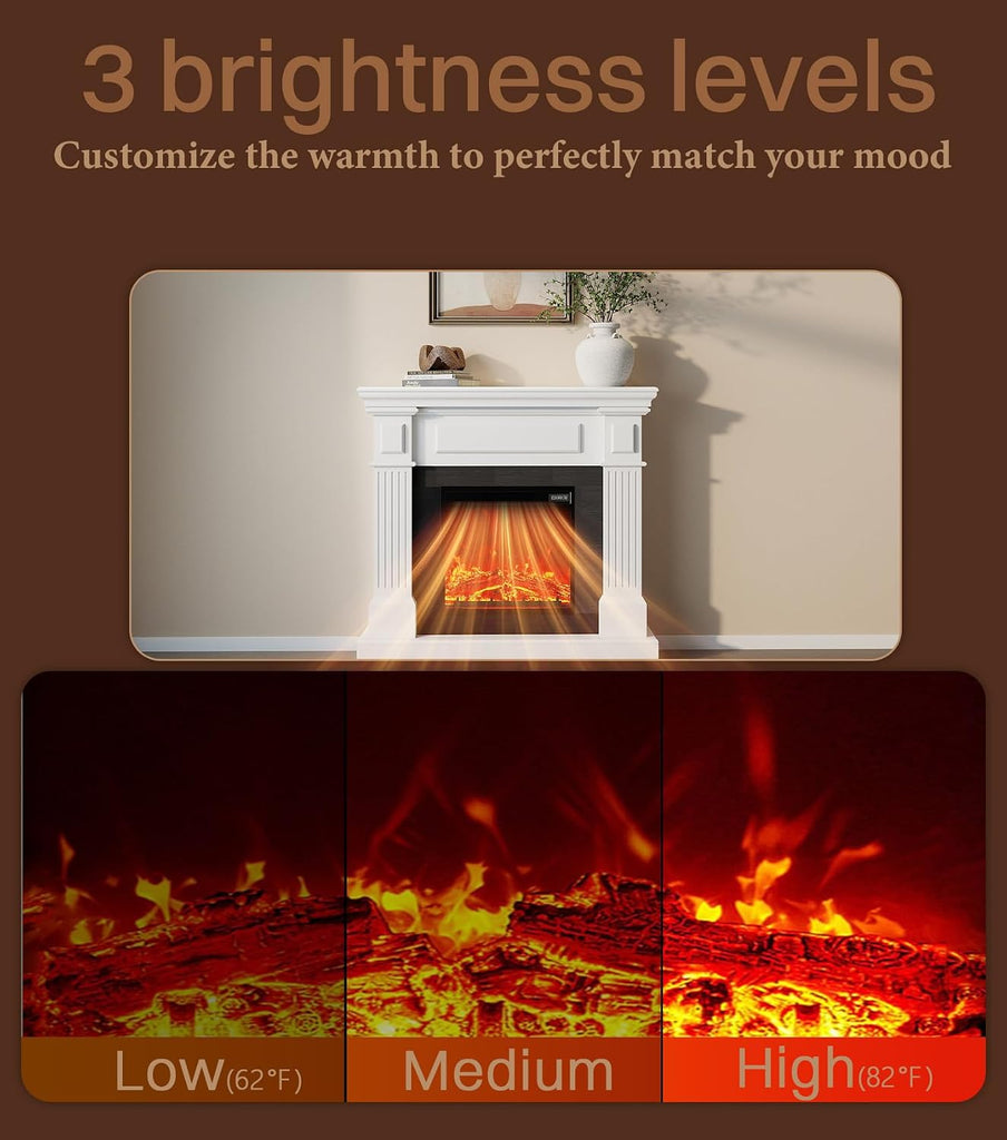 40" Electric Fireplace with Mantel, TV Stand＆Freestanding Fireplace, 18 inch Electric Fireplace Heater with 4 Flame