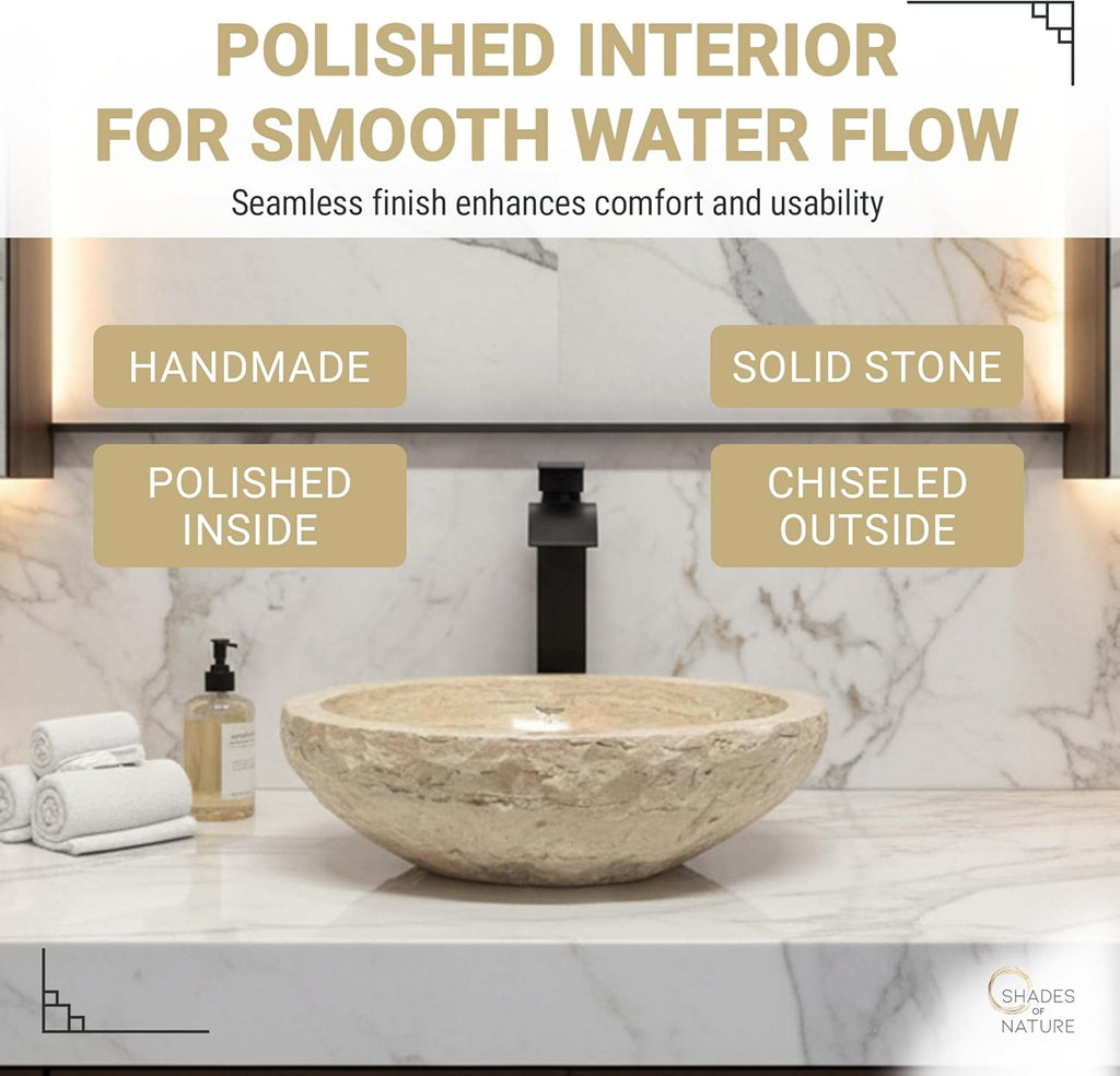 Shades of Nature Travertine Bathroom Sink - Modern Above Counter Bathroom Vessel Sink