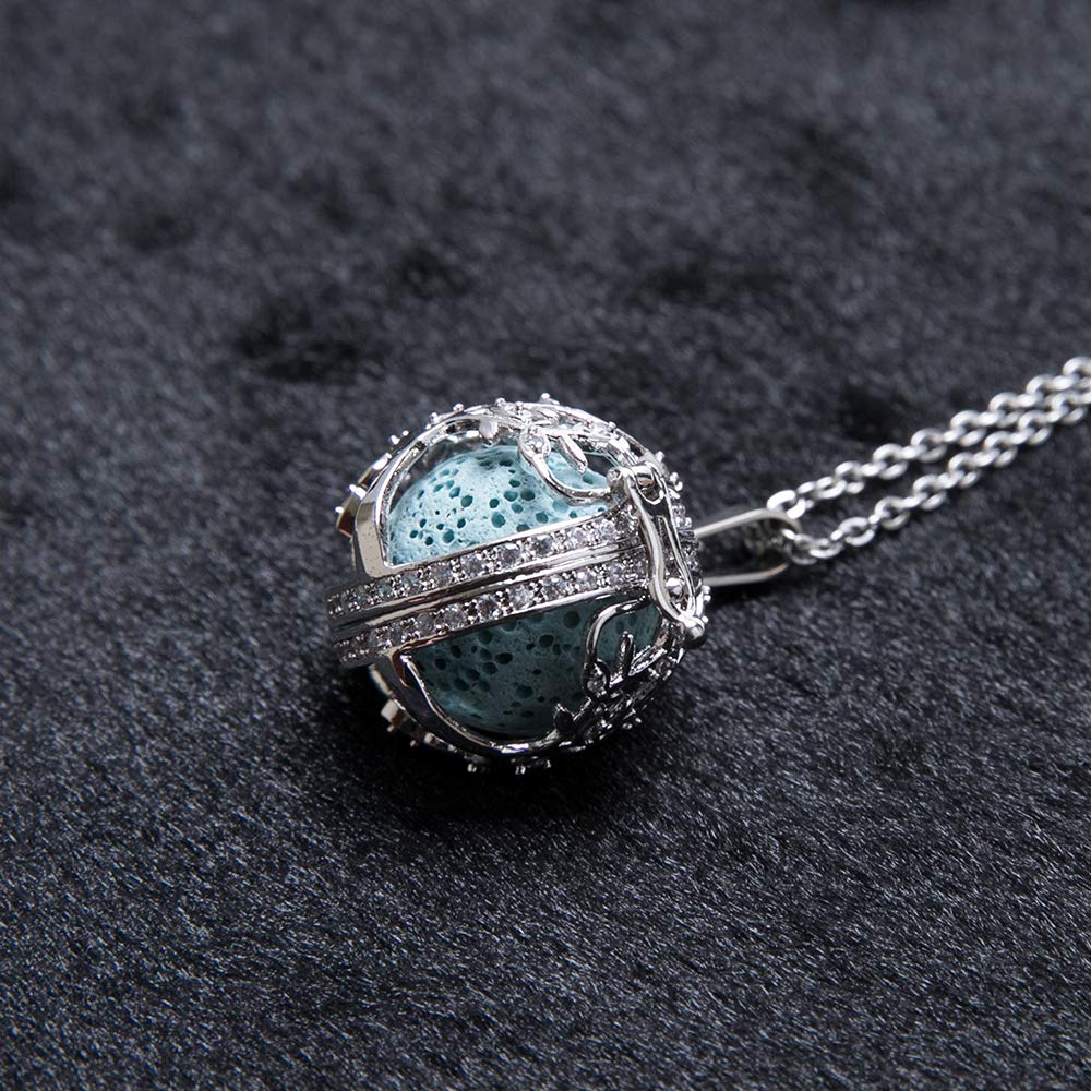 Essential Oil Diffuser Necklace Lava Rock Stone Bead Aromatherapy Zirconium Tree of Life Locket Pendant