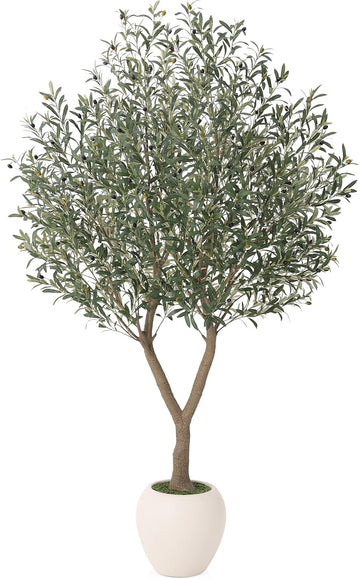 8FT Olive Trees Artificial Indoor with 15in White Round Planter