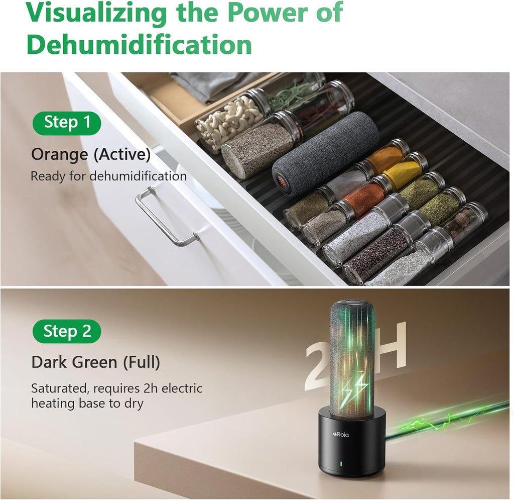 Rechargeable Cordless Gun Safe Dehumidifier with Heating Base, Mini Quiet Portable Dehumidifier for Spaces Like Room