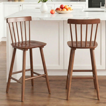 Windsor Bar Stools Set of 2, 26 Inch Counter Height Barstools Wooden Barstools with Spindle Back/Bigger Seat