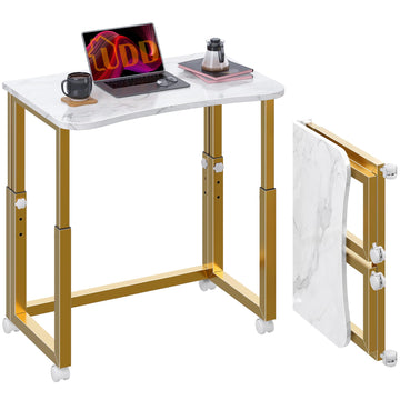 No Tools Assembly Folding Desk, 27.5" Mobile Computer Desks with Wheels, Foldable Writing Fold Table, Portable
