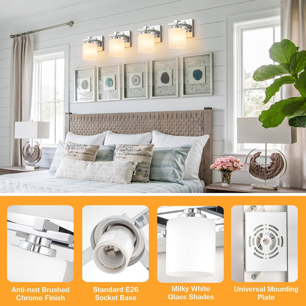 Bathroom Light Fixtures Over Mirror, Vanity Lights Wall Sconces with Milky White Glass Shades, E26 Socket (Bulbs Not