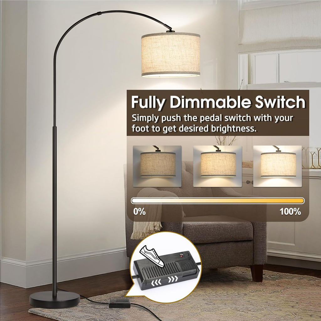 Dimmable Floor Lamp, Arc Floor Lamp with Dimmer, Black Standing Lamp with Adjustable Hanging Shade