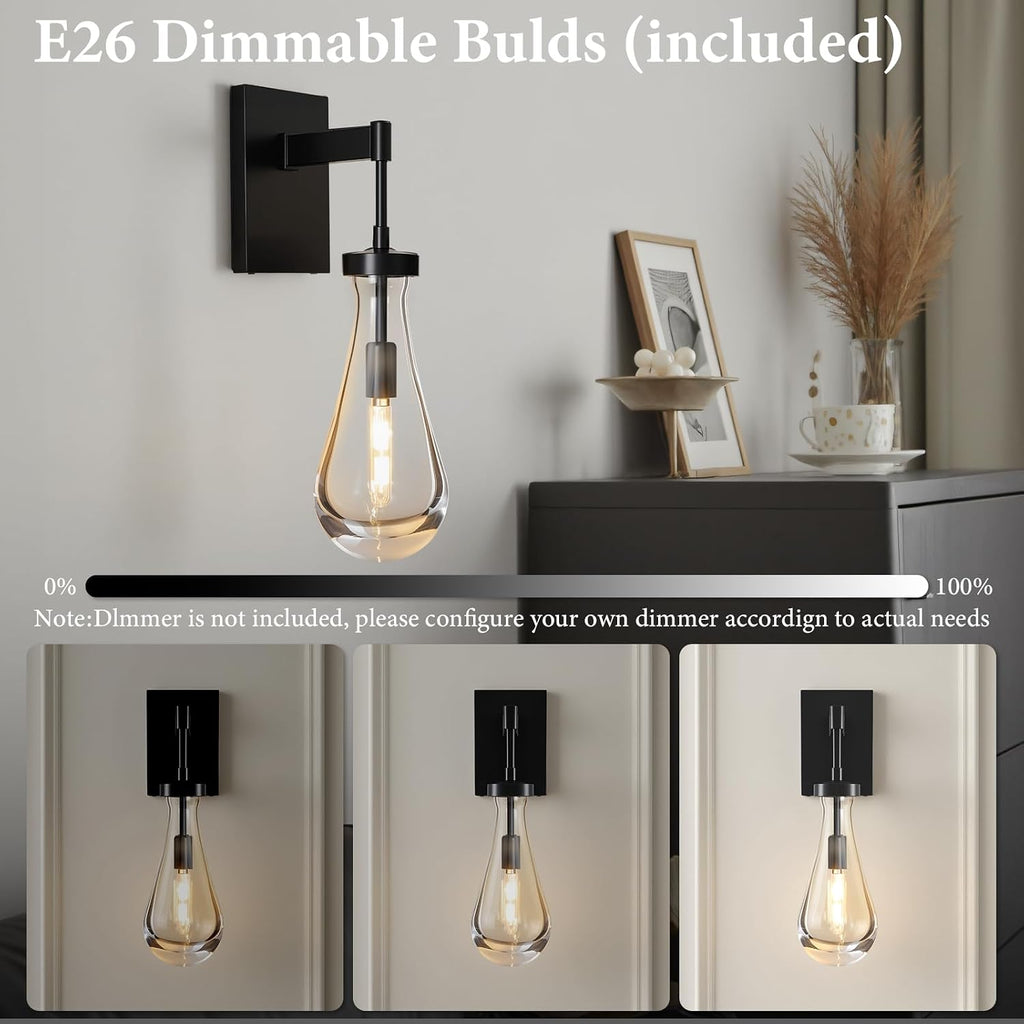 Raindrop Brass Crystal Wall Sconce: Set of 2 Clear Solid Indoor Sconces with Bulbs - Dimmable Vanity Lamp - Luxury