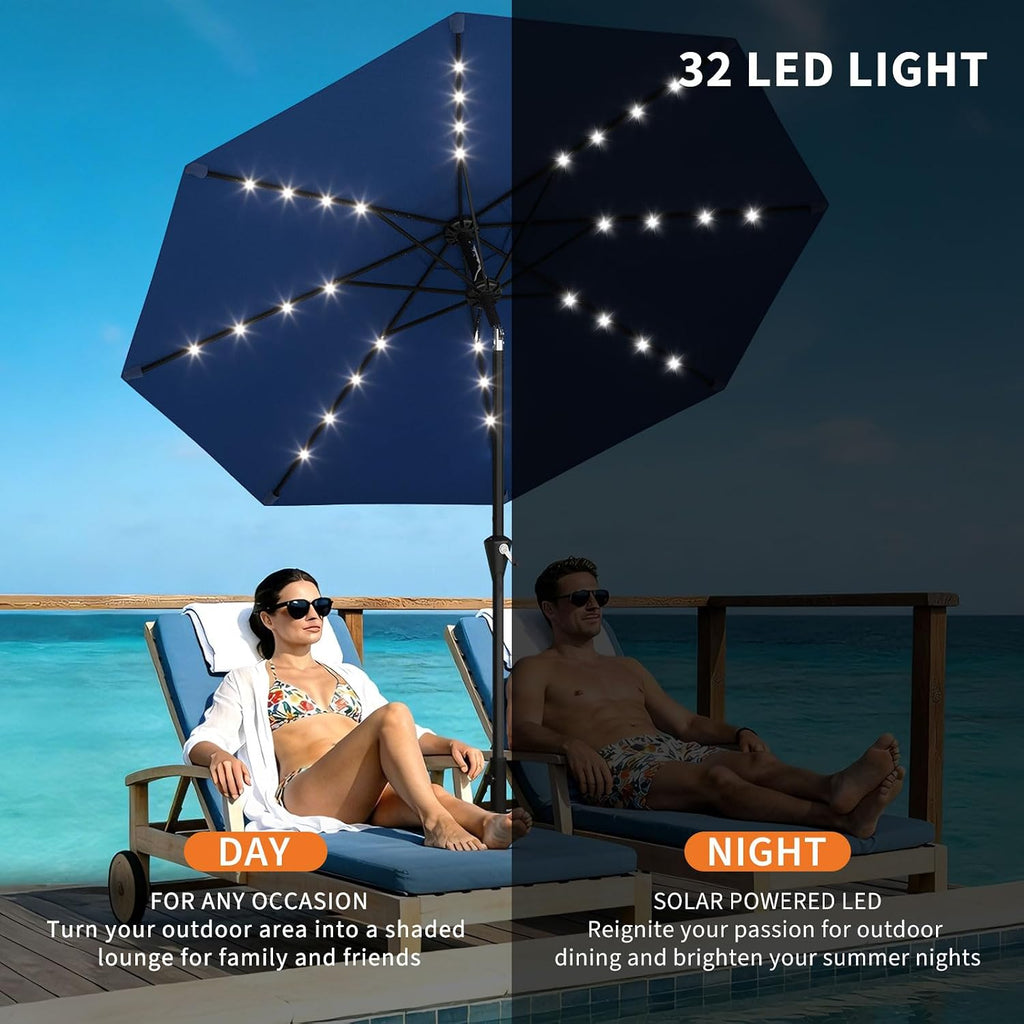 9FT Solar Patio Umbrella with 32 LED Lights