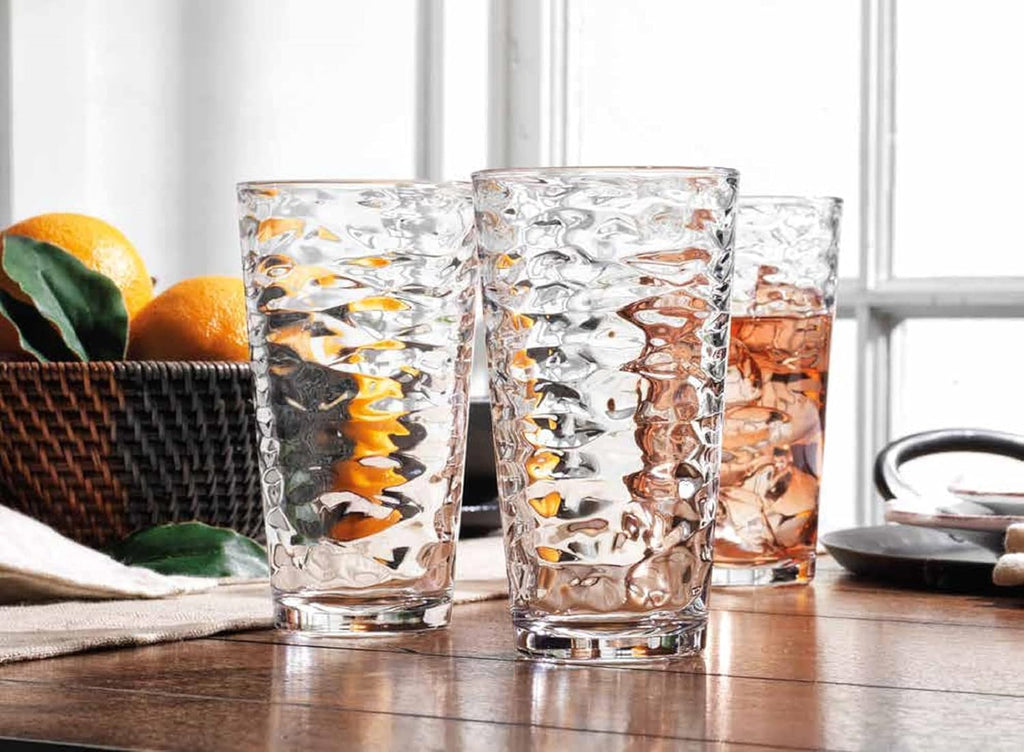 Hammered Glass Cups. Cocktail Drinking Glasses Set of 6 Tall Kitchen Glasses, 17 oz Water Glassware , Juice, Beer