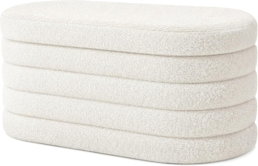 Oval Storage Ottoman Bench, 30 Inches Entryway Shoe Seat | Upholstered Ottoman with Storage, End of Bed Stool Blanket