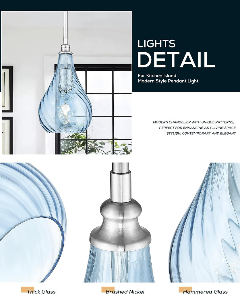 2 Pack Kitchen Pendant Lighting Over Island 6 Inch,Hanging Pendants Light,Brushed Gold Finished Striped Glass Pendant