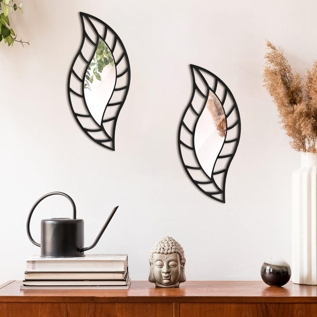2 Pcs Decorative Mirror Wall Decor Leaf Teardrop Mirror Wall Mounted Decorations Bedroom Bathroom Vanity Entryway