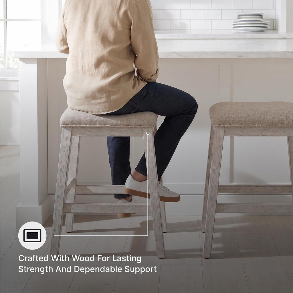 Skempton Modern 24" Counter Height Upholstered Barstool, 2 Count, Grayish White