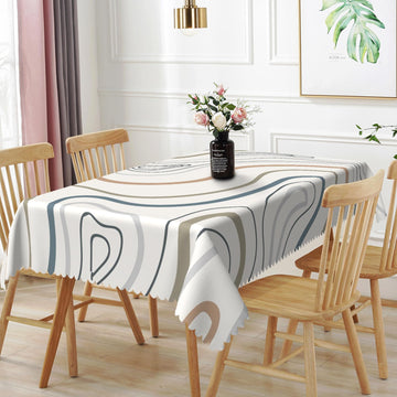 60x84inches Mid Century Tablecloth Minimalist Stripes Abstract Geometric Modern Art Rectangle Table Cloth Waterproof