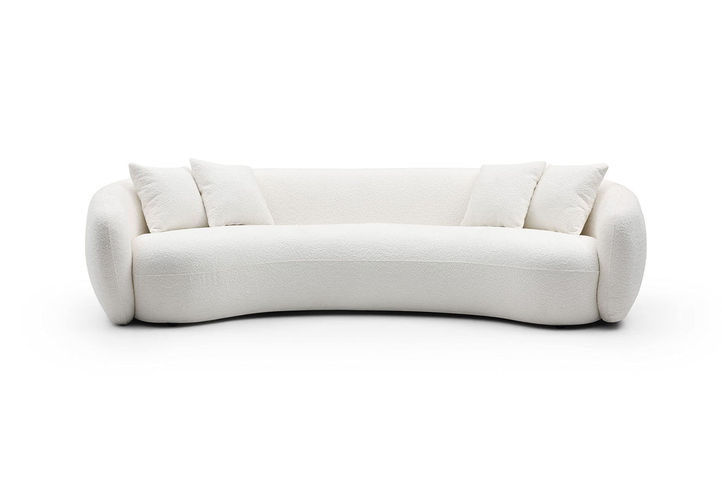 103" Boucle Half Moon Curved Sectional Sofa with 4 Throw Pillows, Modern Style 5-Seater Teddy Fleece Leisure Couch