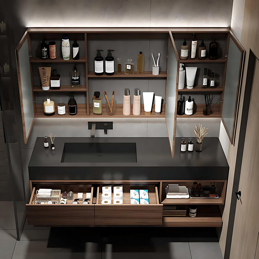 Bathroom Vanity with Sink - Single Sink Floating Vanity with Anti-Fog Mirror Cabinet