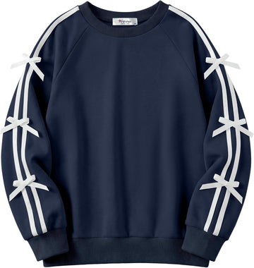 Girls Crewneck Sweatshirt Long Sleeve Pullover Tops with Bow