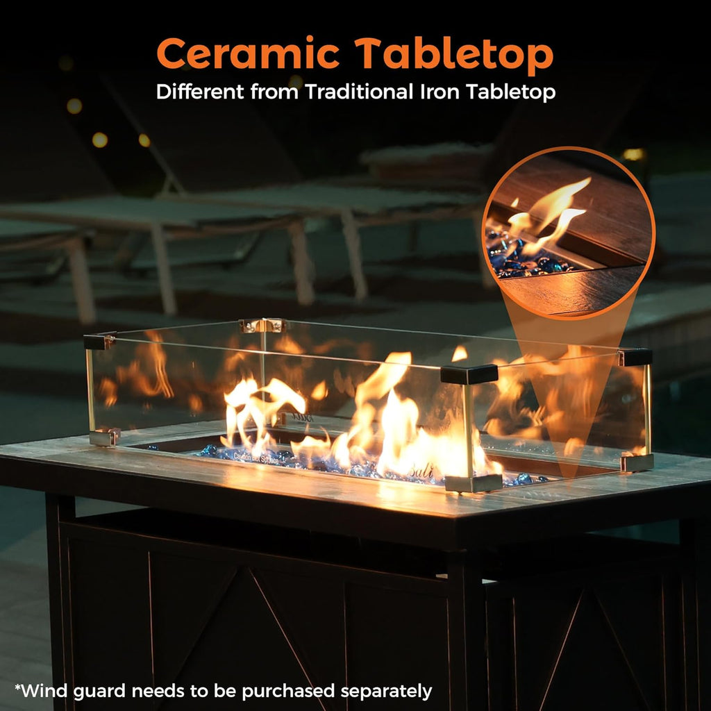 42 Inch Propane Fire Pit Table - Outdoor Patio with Lava Rocks