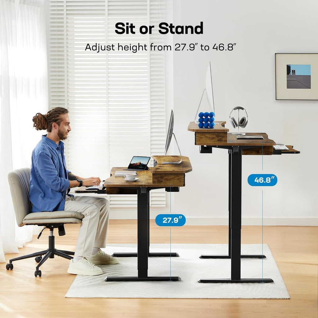 55" x 26" Electric Standing Desk, 2 Drawers & Keyboard Tray, Vintage