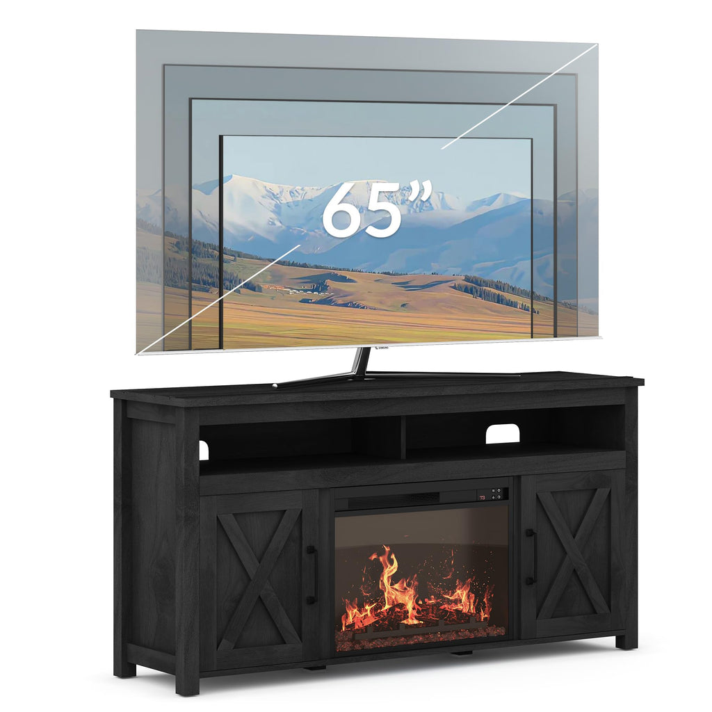 Corin 58" TV Stand with 23" Electric Fireplace - Rustic Grey
