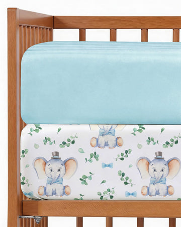 Crib Sheets - Pack of 2 Fitted Sheets for Standard Crib - 52x28in, Elephant