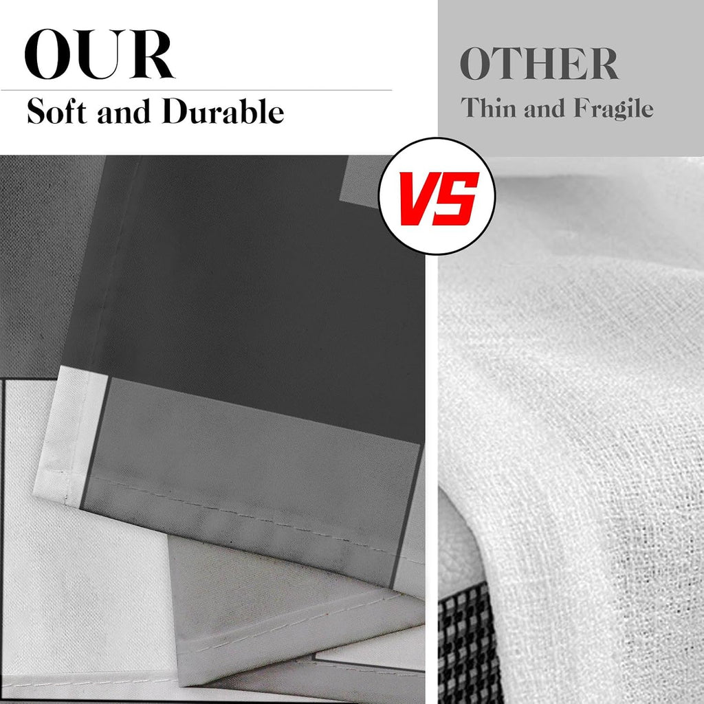 Black White Gray Kitchen Window Curtains Valance and Tier Set, Dark Grey Modern Geometric Rod Pocket Short