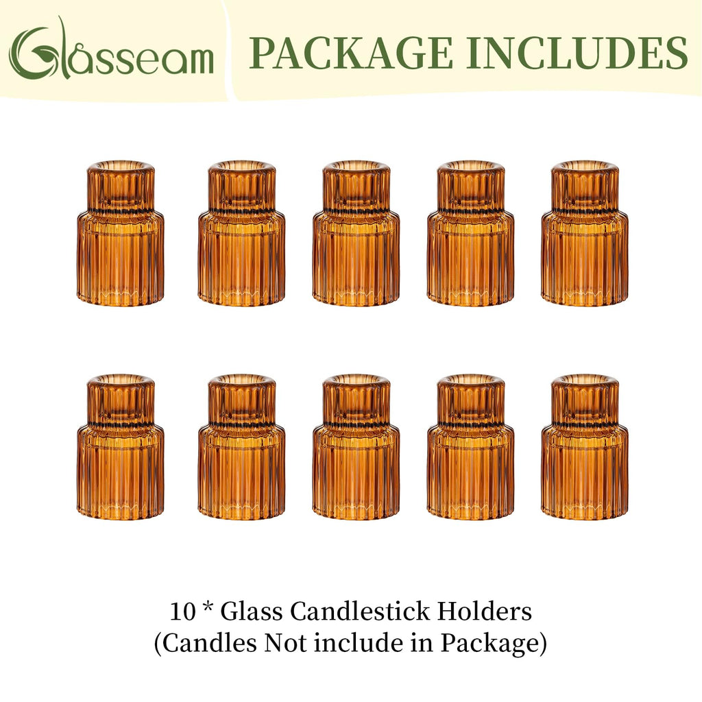 Glass Tapered Candlestick Holders: 10 Pcs Amber Fall Table Decor