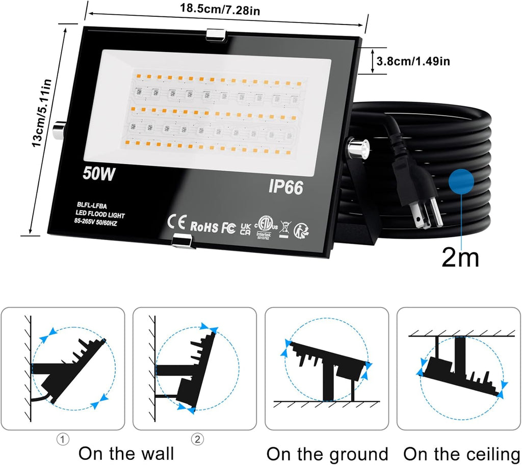 Flood Lights Outdoor RGB, 500W Equivalent Smart Color Change & Daylight 5700K Landscape Light, IP66 Waterproof Patio