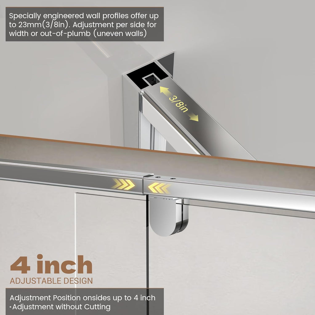 44-48”W x 74" H Pivot Shower Door, Shower Glass Door with 1/4" (6mm) Clear SGCC Tempered Glass