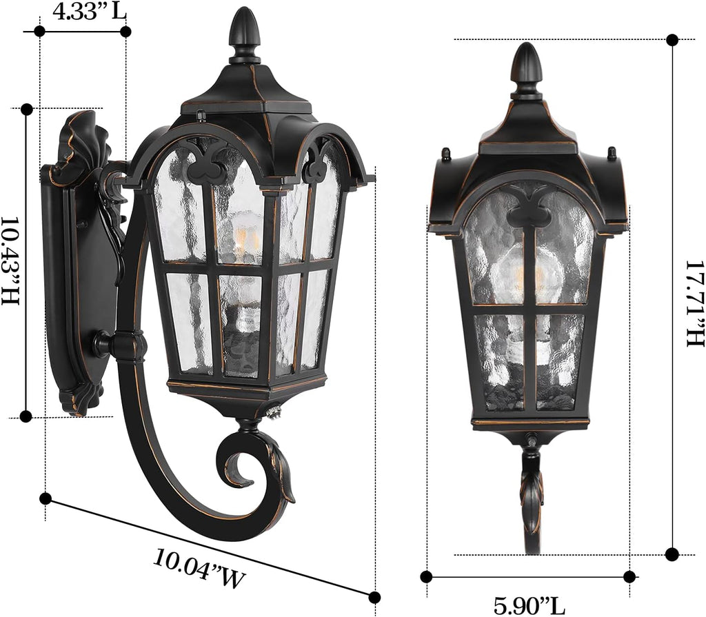 Black Roman Outdoor Light Fixture, 17.7"H Dusk to Dawn Outdoor Lighting Wall Light, Waterproof Outside Porch Light Wall Sconce, Exterior Wall Lantern Lamp with Water Glass for Garage Porch Doorway