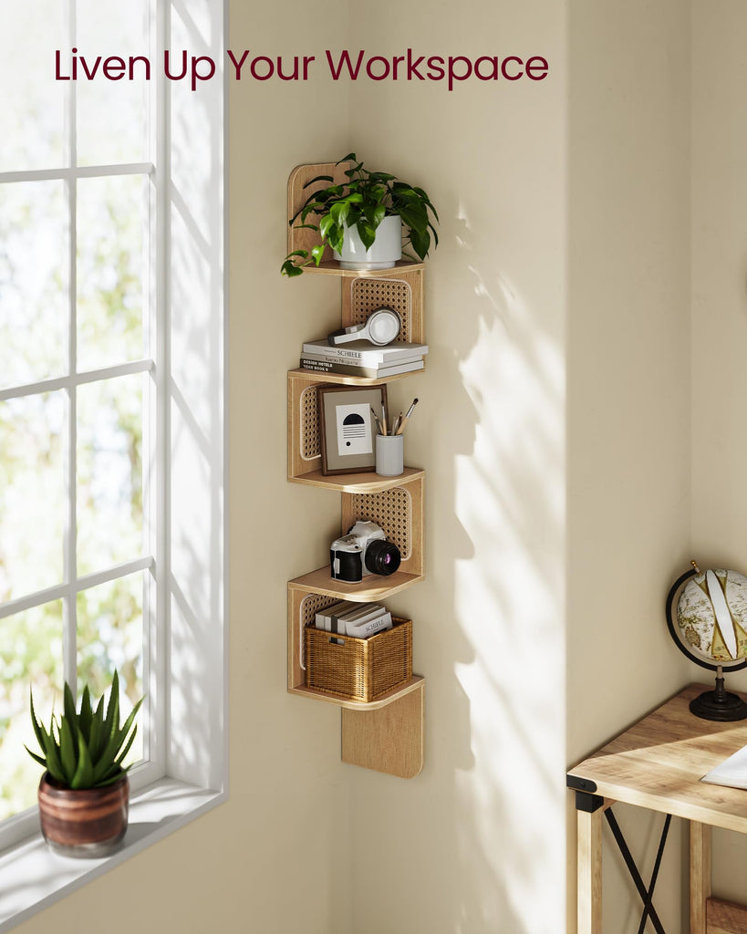 5-Tier Corner Shelf, Wall Mounted Floating Shelf, Boho Wall Decor