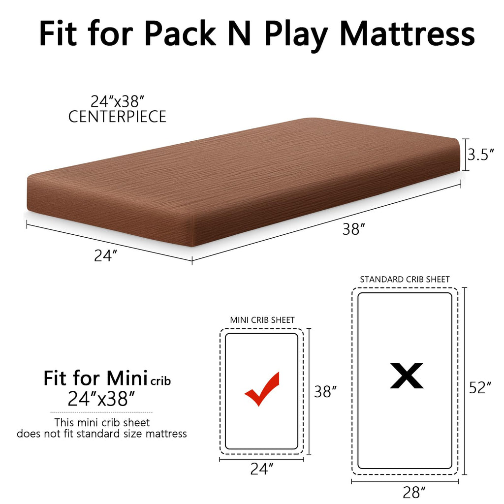 Soft Muslin Baby Mini Crib Sheets, Brown & Rainbow, 2 Pack