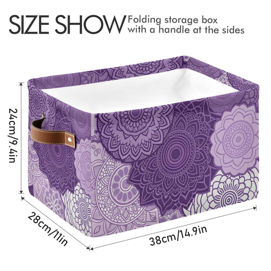 Large Storage Basket Bin Purple Mandala Boho Storage Cube Box Foldable Canvas Fabric Collapsible Organizer with