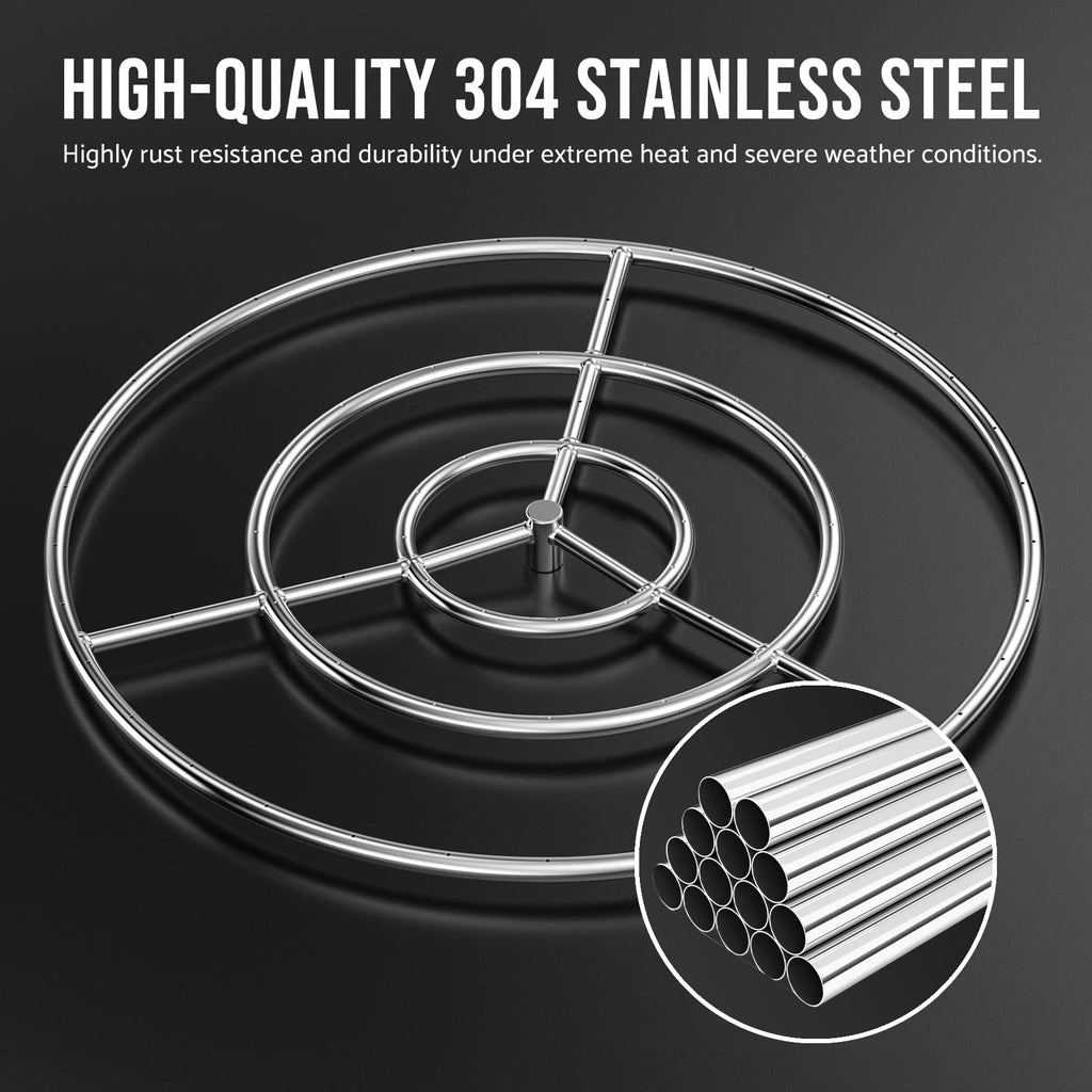30-Inch Round Fire Pit Burner Ring, 304 Stainless Steel