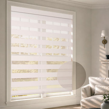 Cordless Zebra Blinds for Windows, Home Office, White, 21" W x 64" H