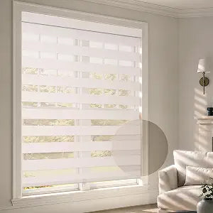 Cordless Zebra Blinds for Windows, Home Office, White, 21" W x 64" H