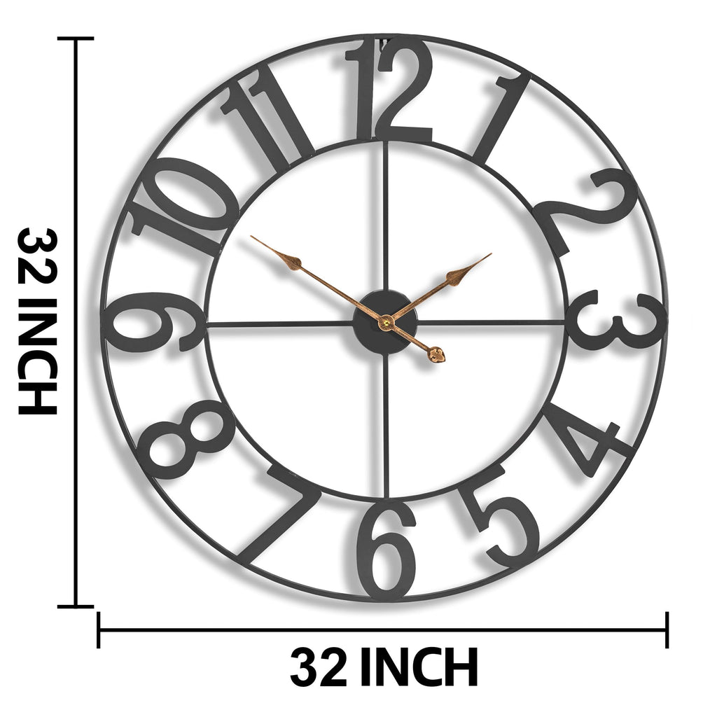 Large Wall Clock, Metal Frame, Battery Powered (32 Inch, Black)