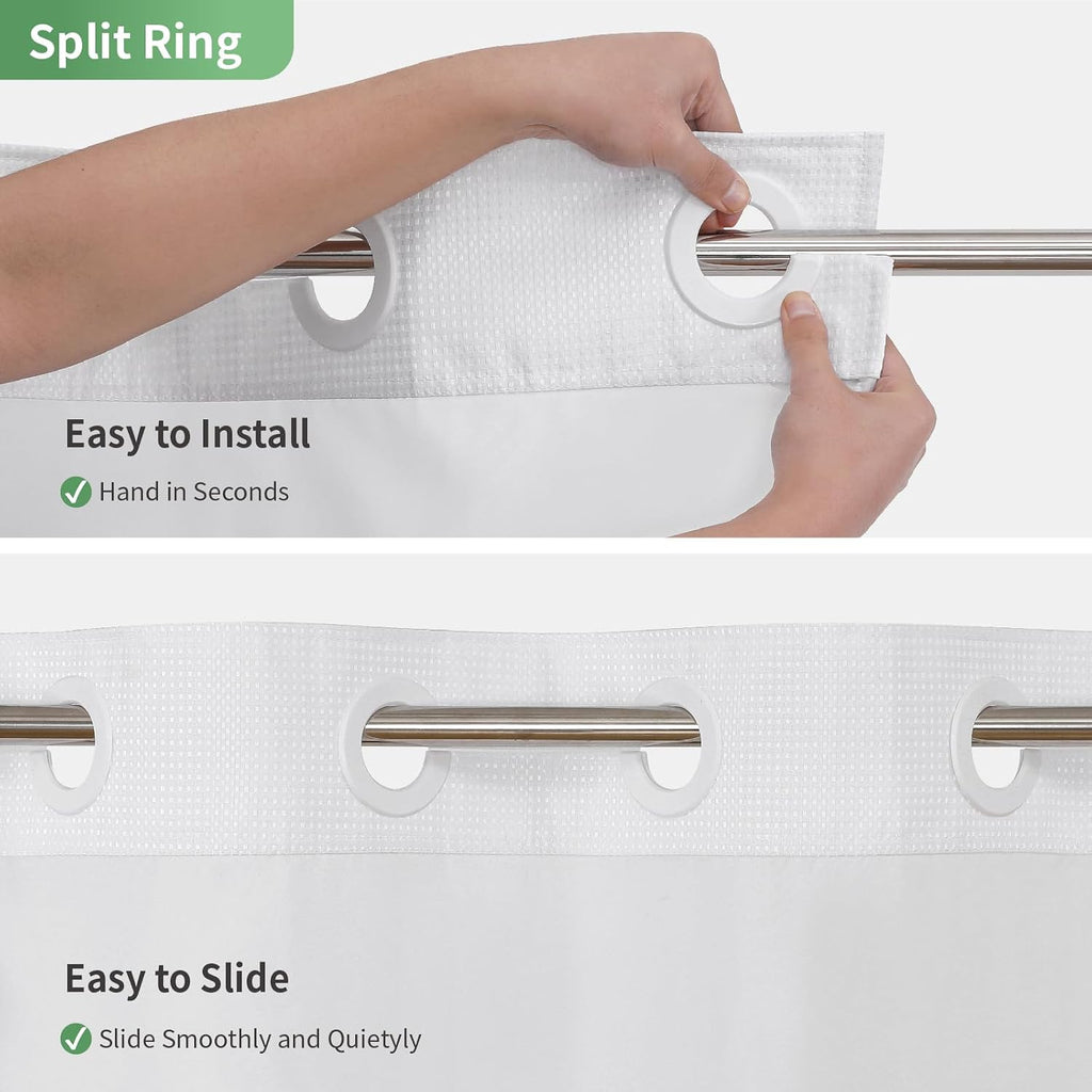No Hook Waffle Weave Shower Curtain with Snap-in Fabric Liner Set,White Shower Curtains with See Through Top