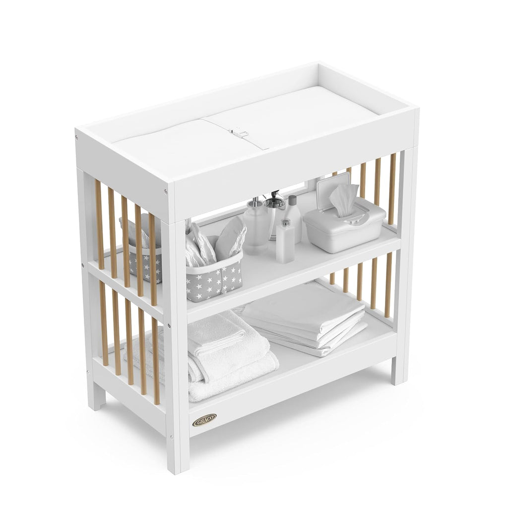 Changing Table with Changing Pad, White and Driftwood | GREENGUARD Gold Certified, Includes Bonus