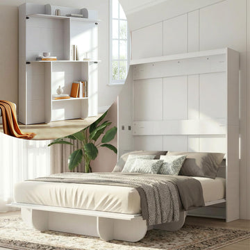 Queen Vertical Murphy Bed with Storage Shelf-White