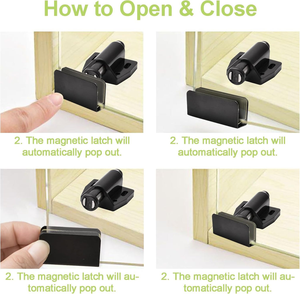 Glass Door Magnetic Catch Closures, 4 Set Push Open Single Glass Door Magnetic Touch Latchs with Adjustable Cabinet