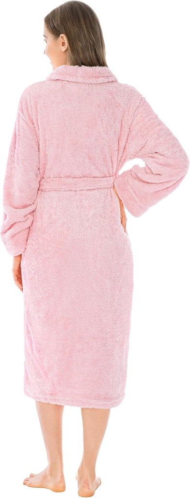 Premium Womens Plush Soft Robe Fluffy, Warm, Fleece Sherpa Shaggy Bathrobe