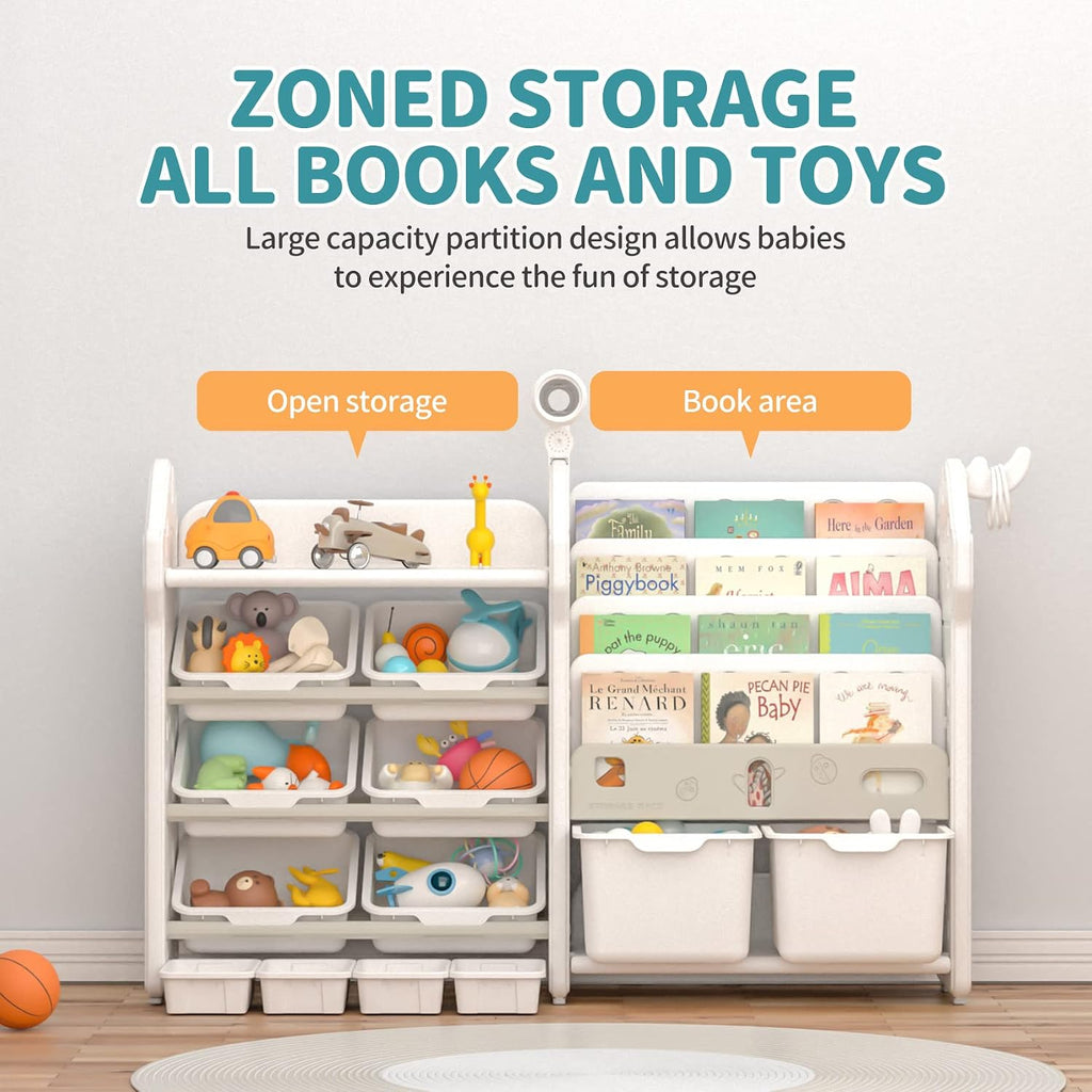 Kids Bookshelf and Toy Storage Cabinet, Montessori-Style Storage and Organization, Children Bookshelf with Bins