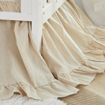 Boho Bohemian Girl Baby Nursery Crib Bed Skirt Dust Ruffle - Neutral Solid Color Beige Farmhouse Chic 100% Washed