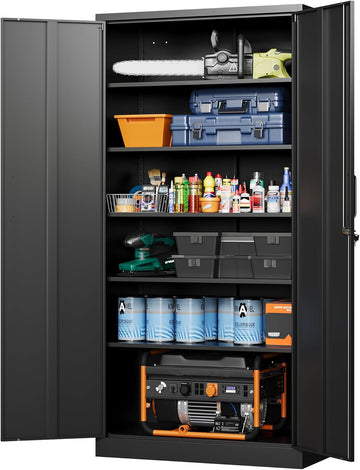 Metal Garage Storage Cabinets with Lock-72 Tall Tool Organizer Steel Lockers, 5 Adjustable Layers Shelves