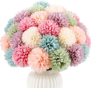 36 Pcs Pastel Artificial Chrysanthemum Flowers Faux Flower Ball Bouquet Silk Fake Marigold Mum for Easter St Patricks