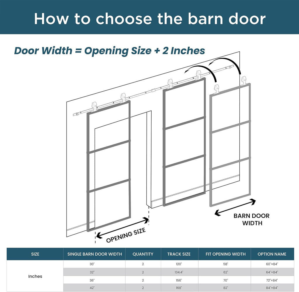 76 x 84 in Metal and Glass Sliding Double Barn Door with Installation Hardware Kit (Soft-Close Inclu